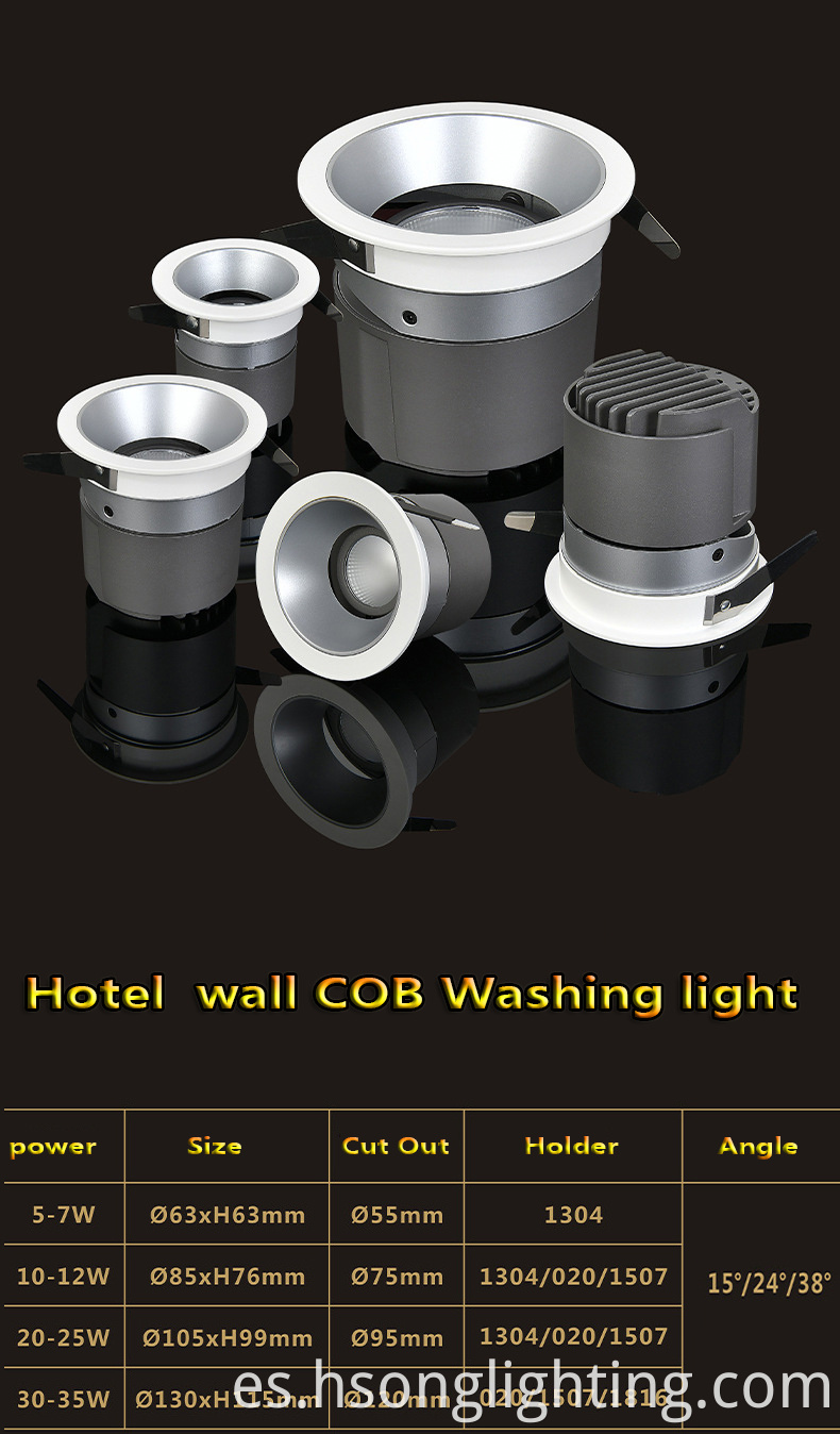 Iluminación comercial Hsong 5W 7W 10W 12W 18W 25W Spotlight Cob empotrada de aluminio en interiores para la tienda de ropa